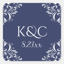 Elegantes Hochzeitstil | Nadine - Navy Blue Quadratischer Aufkleber