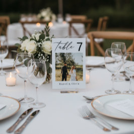 Elegantes Hochzeitstisch-Schild mit Foto Sockelschild
