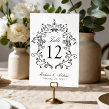 Elegantes Hochzeitstisch-Schild mit schwarzem Wapp