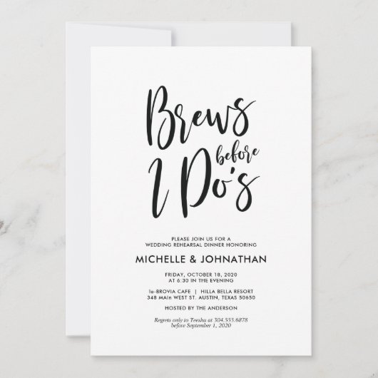 Elegantes Hochzeitstreffen Probe Dinner Einladung (Vorderseite)