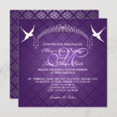 Elegantes Hochzeitsvogel Monogramm Lila Einladung (Vorne/Hinten)