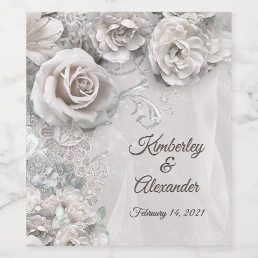 Elegantes Hochzeitsweinetikett mit Namen und Datum Weinetikett (Einzelnes Label)