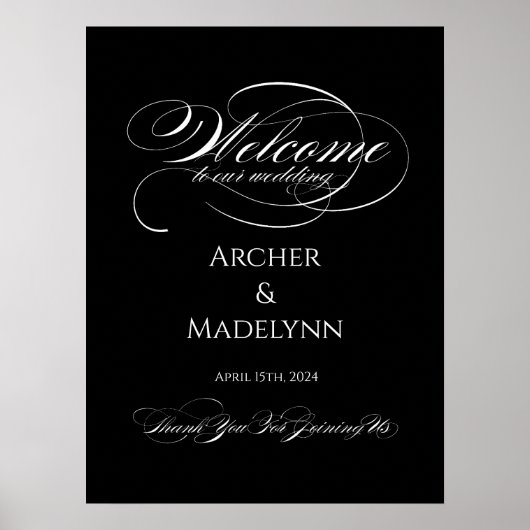 Elegantes Hochzeitswillkommenzeichen Luxuskalligra Poster (Vorne)