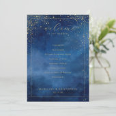 Elegantes Hochzeitszeremonie-Programm in Blau mit Programm (Stehend Vorderseite)