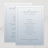 Elegantes Hochzeitszeremonie-Programm in Blau Programm (Vorne/Hinten)