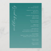 Elegantes Hochzeitszeremonie-Programm in Türkis Programm (Rückseite)