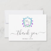 Elegantes Hochzeitungs-Aquarellfarben-Wappen RSVP Karte (Vorderseite)