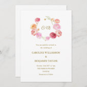 Elegantes Hochzeitwasser Ranunculus Floral Pink Einladung (Vorne/Hinten)