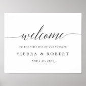 Elegantes Hochzeitwillkommenszeichen mit schwarzem Poster (Vorne)