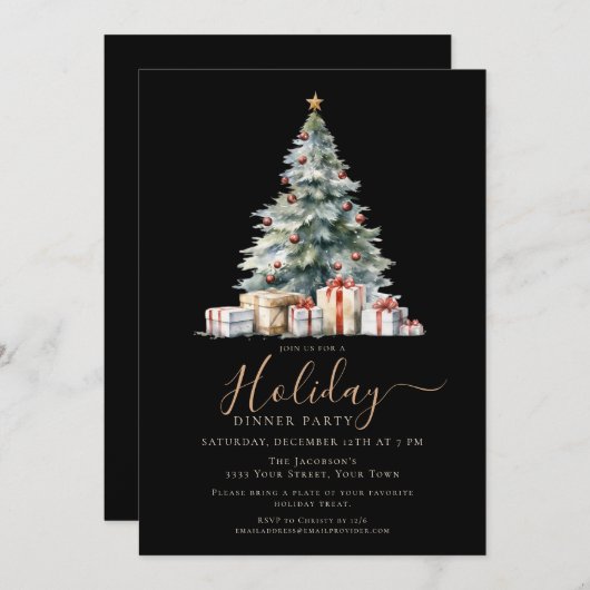 Elegantes Holiday Dinner Party Einladung (Vorne/Hinten)