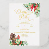 Elegantes Holiday Holly Floral Weihnachten Party Folieneinladung (Vorderseite)