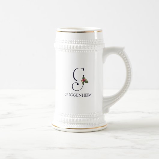 Elegantes Holiday Monogramm Initial G Personalisie Bierglas (Rechts)