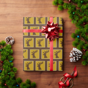 Elegantes Holiday Rentier Head Pattern Deep Brown Geschenkpapier