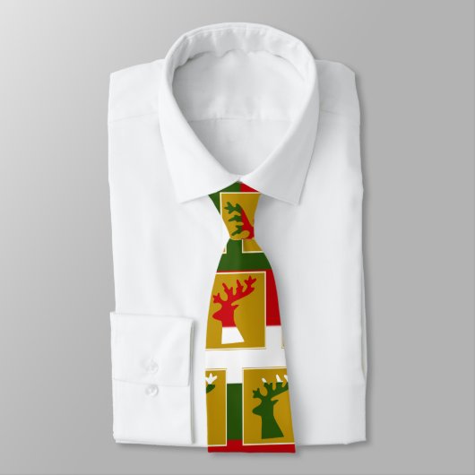 Elegantes Holiday Rentier Muster Green Red & Gold Krawatte (Gebunden)