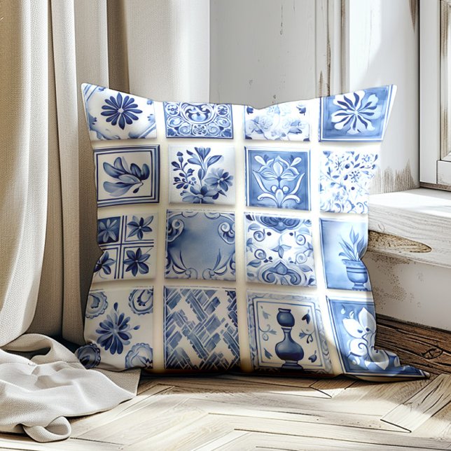 Elegantes, holländisches Delft Vintages Blumenmust Kissen (Elegant Dutch Delft blue decorator pillow)
