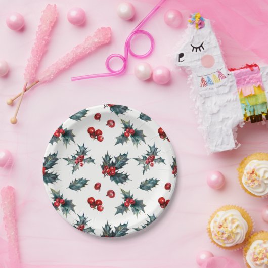 Elegantes Holly Berry Holiday Winter Wedding Party Pappteller (Party)