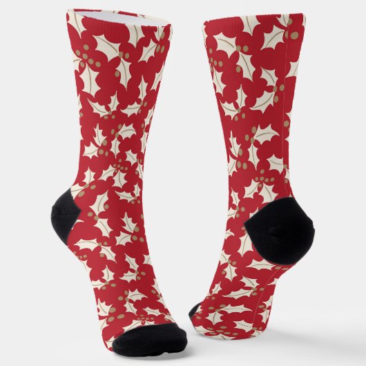 Elegantes Holly Pattern Rot, Elfenbein, Gold Socken (Gewinkelt)