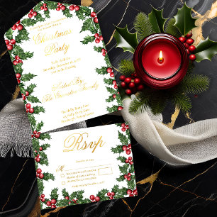 Elegantes Holly und Berries Rahmen Weihnachtsfest  All-in-One-Einladung