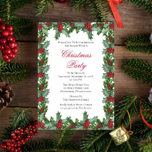 Elegantes Holly und Berries Rahmen Weihnachtsfest  Einladung