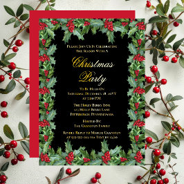 Elegantes Holly und Berries Rahmen Weihnachtsfest  Folien Feiertagskarte
