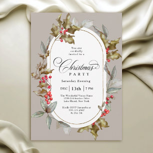 Elegantes Holly und Berry Botanisches Weihnachtsfe Einladung