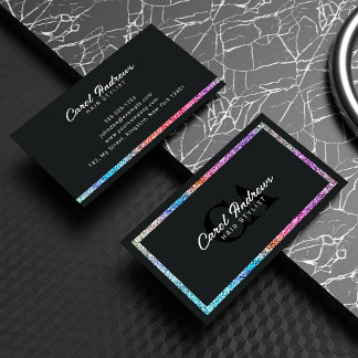 Elegantes holografisches Glitter & Black Hair Styl Visitenkarte