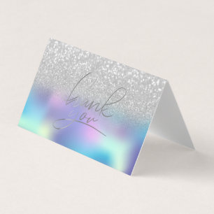 Elegantes Holografisches Silber Bokeh Danke Visitenkarten