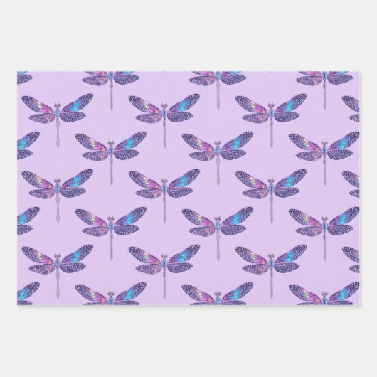 Elegantes Holographic Dragonfly Wrapping Paper Geschenkpapier Set (Vorderseite)