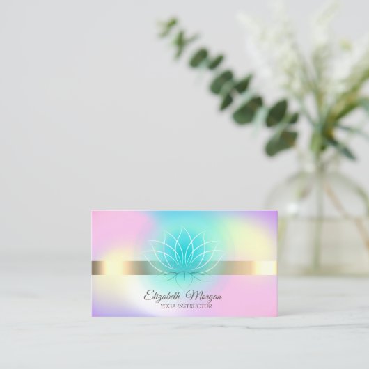 Elegantes Holographic Gold, Lotus Yoga Instructor Visitenkarte (Stehend Vorderseite)