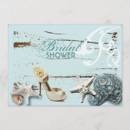 Elegantes Holz BLue Seashells Beach Brautparty Einladung
