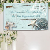 Elegantes Holz BLue Seashells Beach Wedding Banner