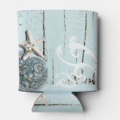 Elegantes Holz BLue Seashells Beach Wedding Dosenkühler (Rückseite)