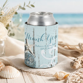 Elegantes Holz BLue Seashells Beach Wedding Dosenkühler