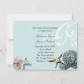 Elegantes Holz BLue Seashells Beach Wedding Einladung (Rückseite)