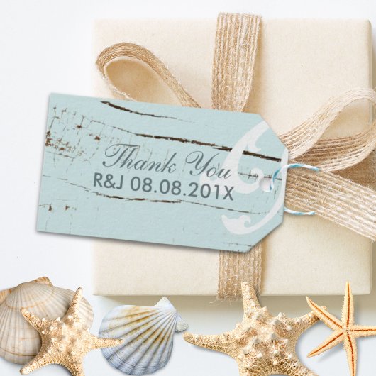 Elegantes Holz BLue Seashells Beach Wedding Gefall Geschenkanhänger