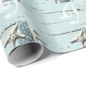 Elegantes Holz BLue Seashells Beach Wedding Gefall Geschenkpapier (Rolleneckpunkt)