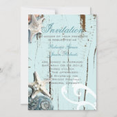 Elegantes Holz BLue Seashells Beach Wedding Magneteinladung (Vorderseite)