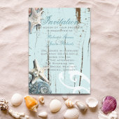 Elegantes Holz BLue Seashells Beach Wedding Magneteinladung