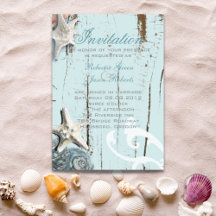 Elegantes Holz BLue Seashells Beach Wedding