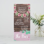 Elegantes Holz Die Bar Wedding Drinks Menü Karte (Stehend Vorderseite)