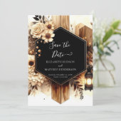Elegantes Holz rustikale Hochzeit Save The Date (Stehend Vorderseite)