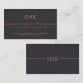 Elegantes Holzkohle & Rose Gold Monogramm Visitenkarte (Vorne/Hinten)