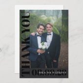 Elegantes Holzkohle-Typografie-Hochzeitsstift-Foto Dankeskarte (Vorne/Hinten)