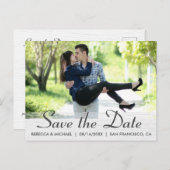Elegantes Holzkörner-Foto Save the Date Postkarte (Vorne/Hinten)