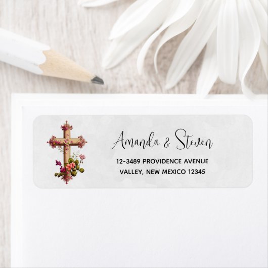 Elegantes Holzkreuz mit rosa Blume (Insitu)