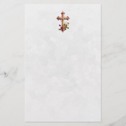 Elegantes Holzkreuz mit rosa Blume Briefpapier (Vorderseite)