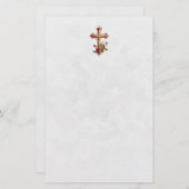 Elegantes Holzkreuz mit rosa Blume Briefpapier (Vorne/Hinten)