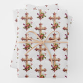 Elegantes Holzkreuz mit rosa Blume Geschenkpapier Set (Beispiel)