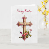 Elegantes Holzkreuz mit rosa Blume Ostern Karte (Gelbe Blume)