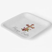 Elegantes Holzkreuz mit rosa Blume Ostern Pappteller (Gewinkelt)